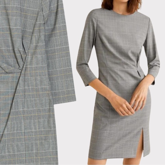 Mango Dresses & Skirts - Mango MNG Gray Shift Dress Plaid Long Sleeve Knee Length 4